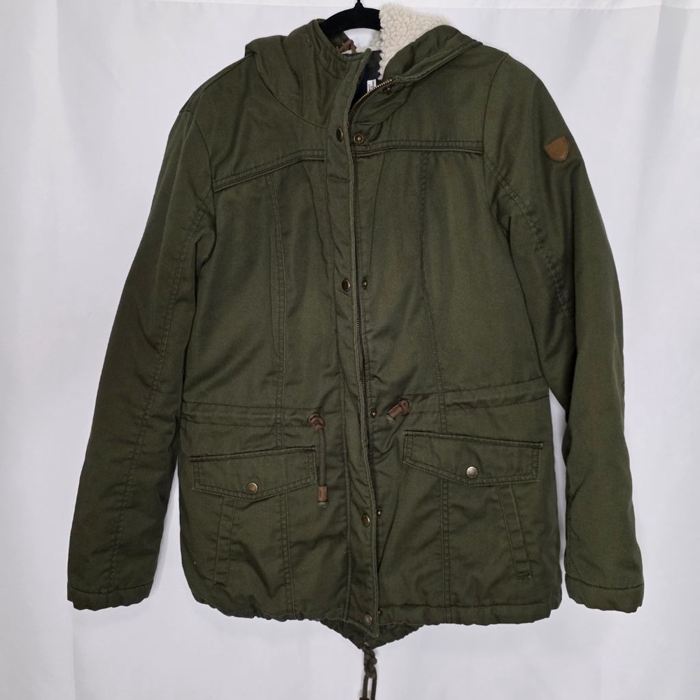 Women's ONLY Green Utility Jacket with Sherpa Hood, Size L
